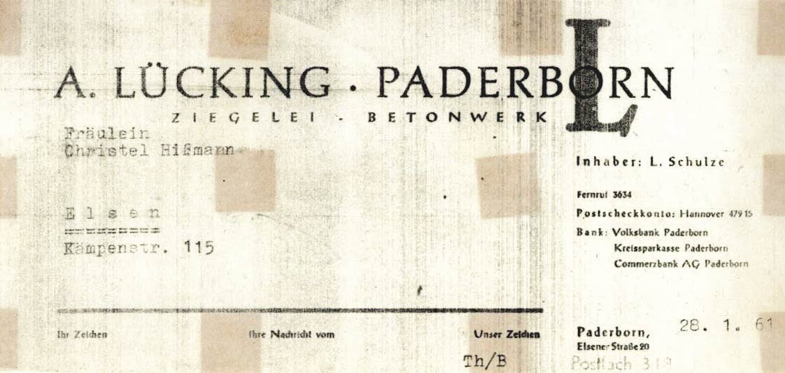 Briefkopf Betonwerk Lücking von 1961