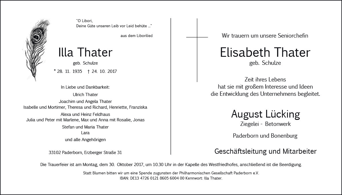 Traueranzeige Elisabeth (Illa) Thater